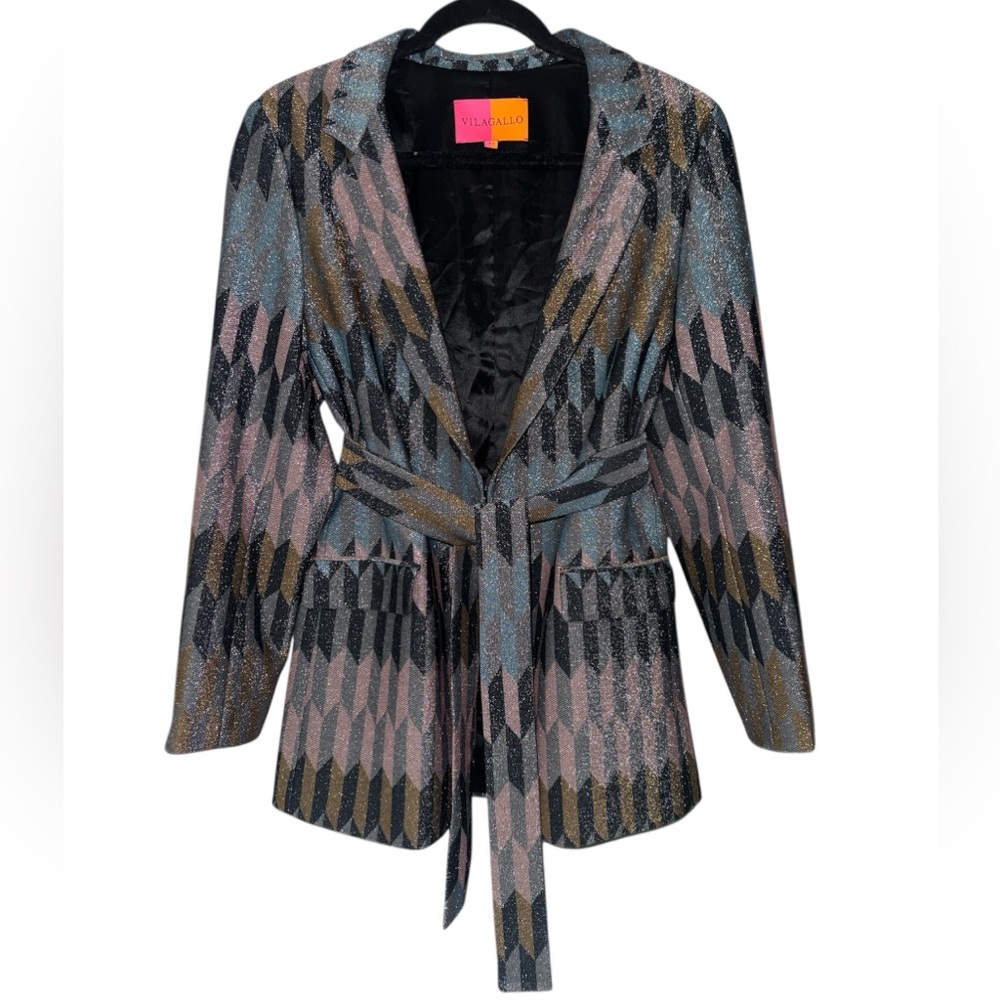 Vilagallo abstract shimmer Blazer with belt (44/US10)